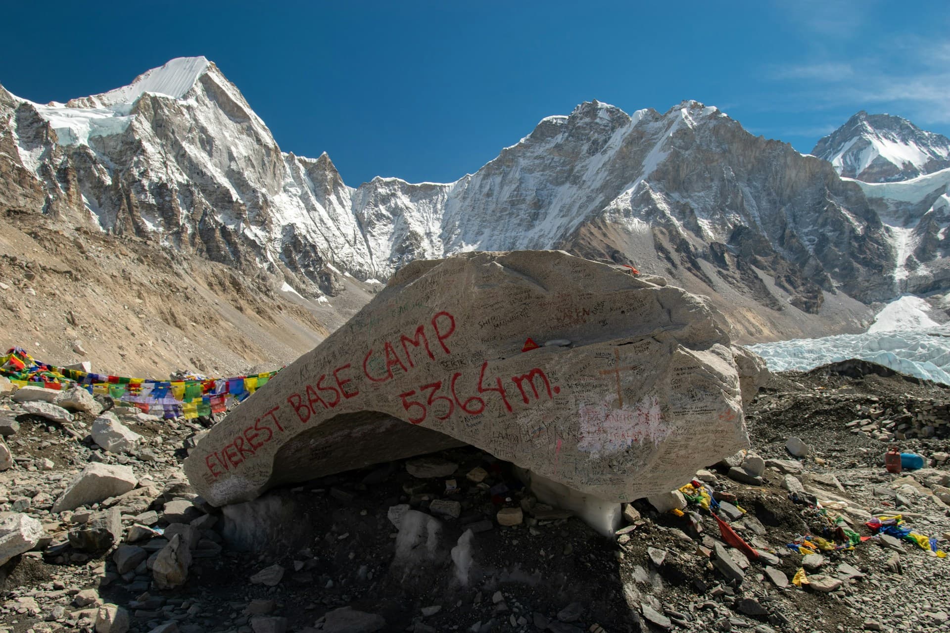 Mountain trail on the way to Everest Base Camp through the Khumbu Himalaya